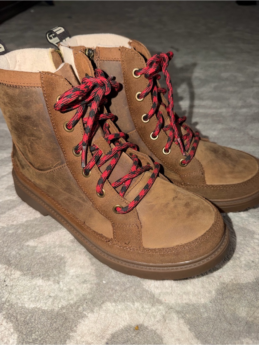 Boys UGG Brown Suede Lace-Up Ankle Boots with Side Zip